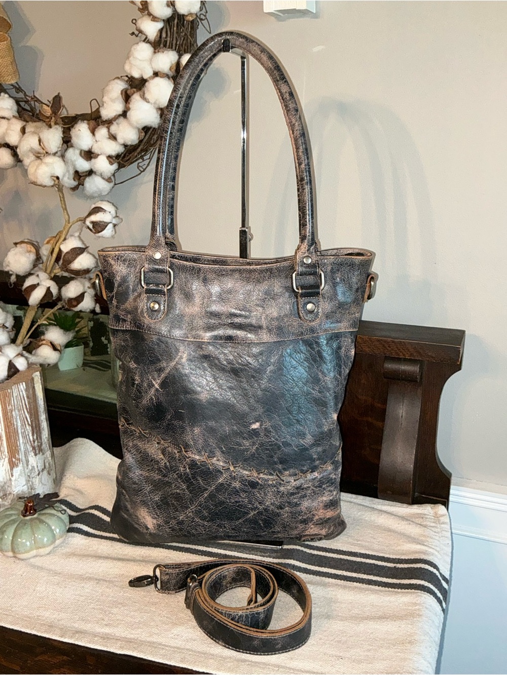 NWOT Bed Stu Leather Celta Tote Crossbody Shoulder Bag Black Lux Retail $245